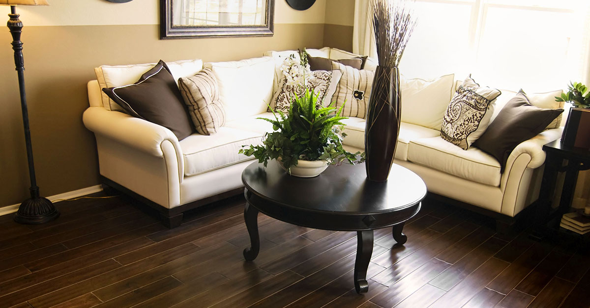 Hard wood flooring in beautiful stylish living room area.